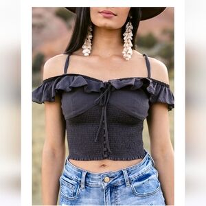 Joyfolie Angelica Top in Washed Black